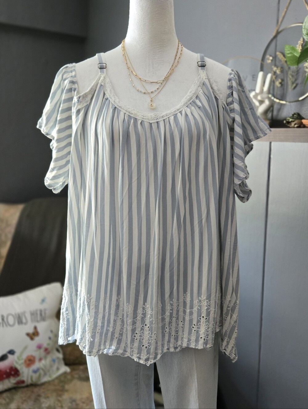 Maurices Embroidered Stripe Cold Shoulder Top